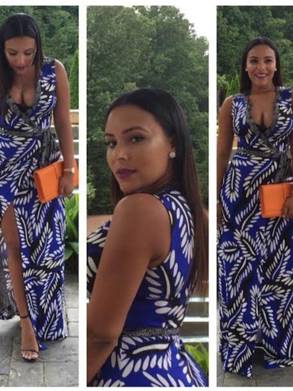 Diane Von Furstenberg Blue and Black Leaf-Print Wrap Maxi Dress - Picture 3 of 7